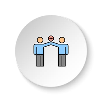 Round button for web icon, add, two man, connect, team. Button banner round, badge interface for application illustration on white background vector