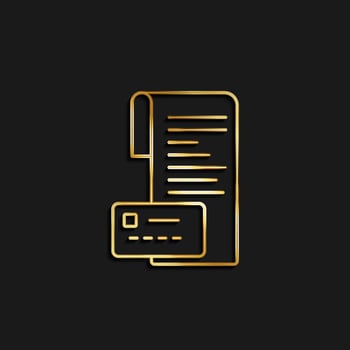 Bill, visa gold icon. Vector illustration of golden icon on dark background