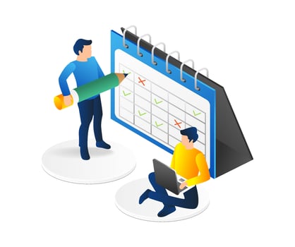 Isometric flat 3d illustration concept of team is sign business plan calendar vector