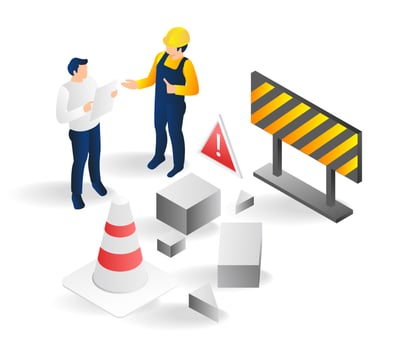 Isometric flat 3d illustration concept of warning of an incident at work vector