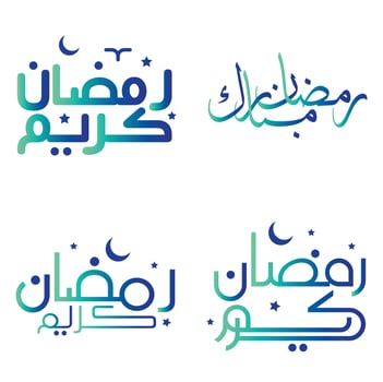 Elegant Gradient Green and Blue Vector Illustration of Ramadan Kareem with Arabic Calligraphy.