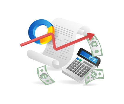 Isometric flat 3d illustration concept of agreement letter calculating business income money vector