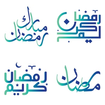 Ramadan Kareem Wishes with Gradient Green and Blue Arabic Calligraphy Vector Design.