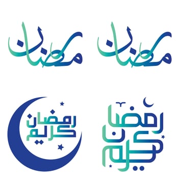 Gradient Green and Blue Arabic Calligraphy Vector Design for Celebrating Ramadan Kareem.