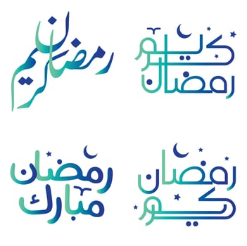 Gradient Green and Blue Arabic Calligraphy Vector Design for Ramadan Kareem Wishes.