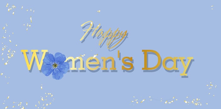 Horizontal holiday banner for Women's Day. International Women's Day. Blue elegant flyer. Greeting card. Purple field flower. vector