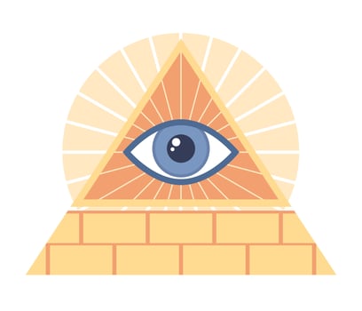 Illuminati symbol icon. All seeing eye of god in sacred geometry triangle sign. Vector flat illustration