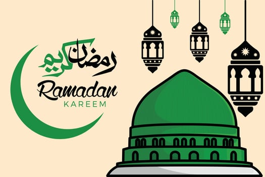 Isalmic Madina Masjid Al Nabawi Mosque vector illustration. Islamic holiday icon concept. Ramadan Kareem Islamic background with Madina Masjid Al Nabawi vector design. Ramadan Kareem vector design.