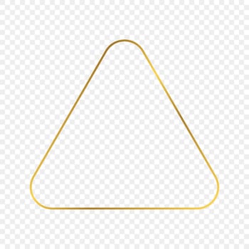 Gold glowing rounded triangle frame isolated on transparent background. Shiny frame with glowing effects. Vector illustration.