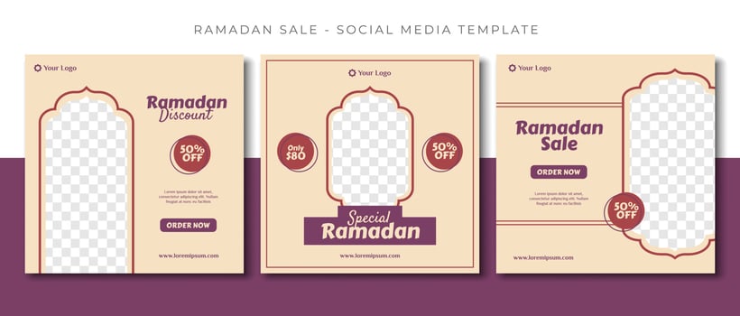 purple ramadan islamic social media post template design, event promotion banner vector