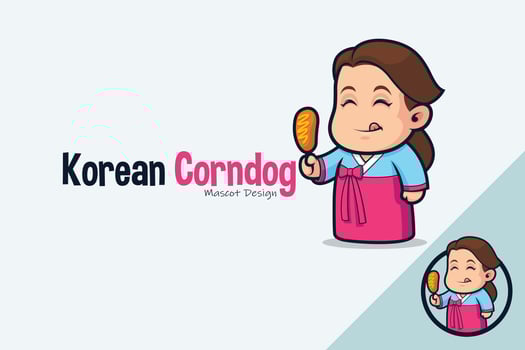 Cute Korean Girl in Hanbok Eating Corndog vector