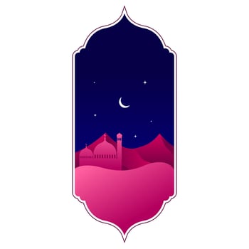 oriental style Islamic windows and arches with moon and mosque. islamic vector illustration