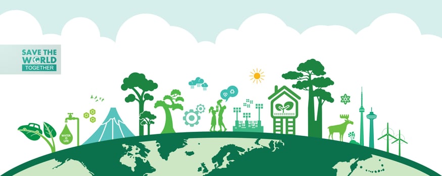 Save the world together green ecology vector illustration.