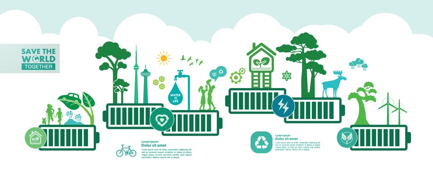 Save the world together green ecology vector illustration.