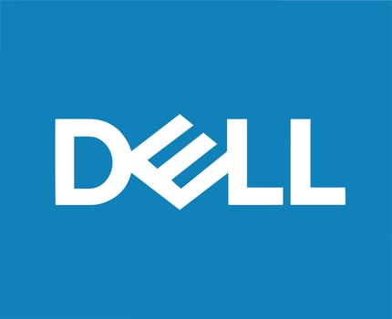 Dell Logo Brand Computer Symbol Name White Design Usa Laptop Vector Illustration With Blue Background