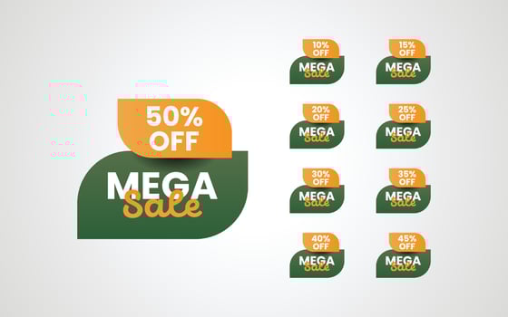Set mega sale discount tag label special offer 10 to 50 percent illustration template design vector