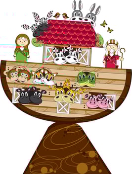 Noah and the Ark with Animals Two by Two - Biblical Illustration vector