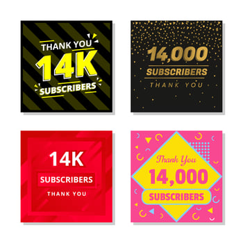Thank you 14k subscribers set template vector. 14000 subscribers. 14k subscribers colorful design vector. thank you fourteen thousand subscribers vector