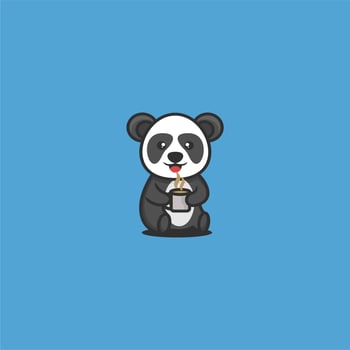 Cute panda sitting drinking coffee vector