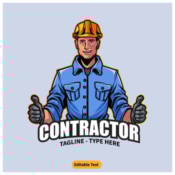 Professional Contractor Mascot Logo with Safety Helmet and Double Thumbs Up vector