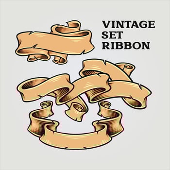 Set vintage ribbon banner swirls classic illustrations vector