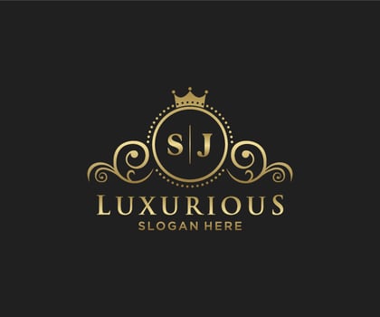 Initial SJ Letter Royal Luxury Logo template in vector art for Restaurant, Royalty, Boutique, Cafe, Hotel, Heraldic, Jewelry, Fashion and other vector illustration.
