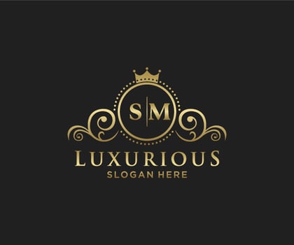 Initial SM Letter Royal Luxury Logo template in vector art for Restaurant, Royalty, Boutique, Cafe, Hotel, Heraldic, Jewelry, Fashion and other vector illustration.