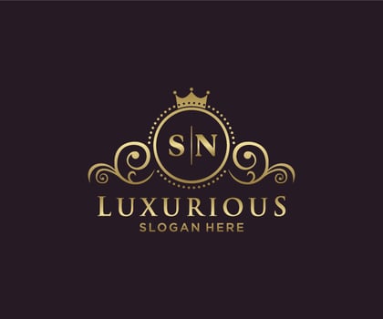 Initial SN Letter Royal Luxury Logo template in vector art for Restaurant, Royalty, Boutique, Cafe, Hotel, Heraldic, Jewelry, Fashion and other vector illustration.