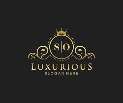 Initial SO Letter Royal Luxury Logo template in vector art for Restaurant, Royalty, Boutique, Cafe, Hotel, Heraldic, Jewelry, Fashion and other vector illustration.