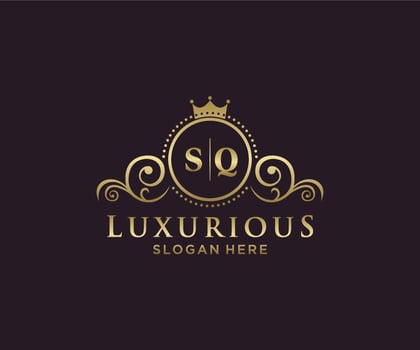 Initial SQ Letter Royal Luxury Logo template in vector art for Restaurant, Royalty, Boutique, Cafe, Hotel, Heraldic, Jewelry, Fashion and other vector illustration.