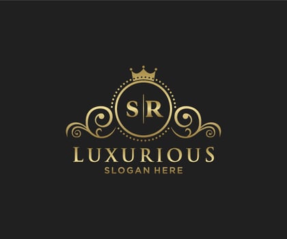 Initial SR Letter Royal Luxury Logo template in vector art for Restaurant, Royalty, Boutique, Cafe, Hotel, Heraldic, Jewelry, Fashion and other vector illustration.