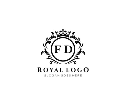 Initial FD Letter Luxurious Brand Logo Template, for Restaurant, Royalty, Boutique, Cafe, Hotel, Heraldic, Jewelry, Fashion and other vector illustration.