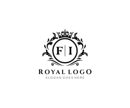 Initial FI Letter Luxurious Brand Logo Template, for Restaurant, Royalty, Boutique, Cafe, Hotel, Heraldic, Jewelry, Fashion and other vector illustration.