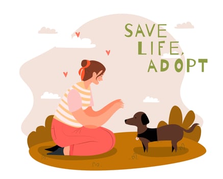 Adopt a pet concept with woman and dog. vector illustration