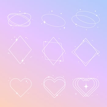 Aesthetic linear frame element, Y2k element, white frame on gradient background vector