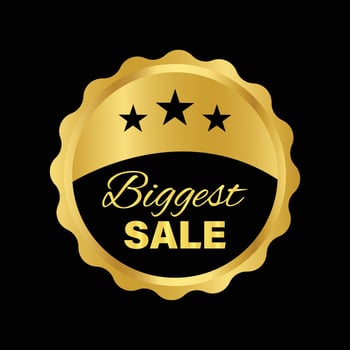 Biggest sale round golden luxury vector label.