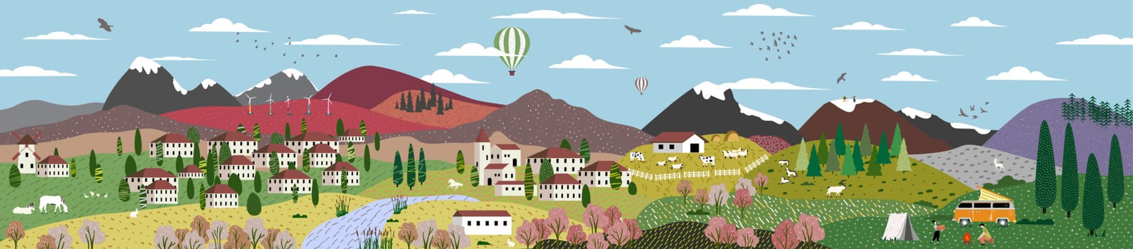 Nature and landscape. Panorama of beautiful countryside. vector