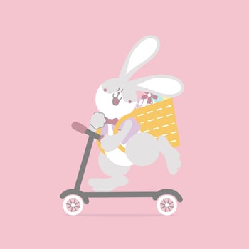happy easter festival with animal pet bunny rabbit and egg, pastel color, flat vector illustration cartoon character