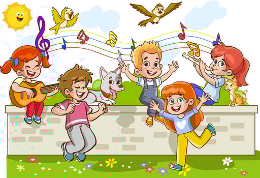 Children playing on the wall and singing vector