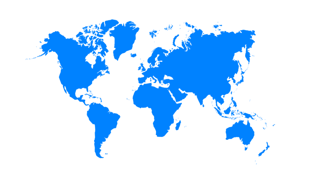 World map blue color. World map template with continents, North and South America, Europe and Asia, Africa and Australia png