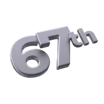 Number 67th 3D Render with Silver color png