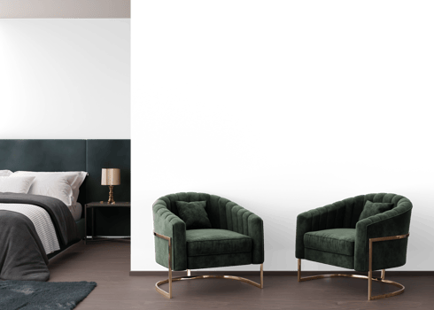 Wallpaper presentation mock up. Beautiful bedroom furniture and home accessories on transparent background. Copy space for wallpaper, wall panels, photo wallpaper, print or paint. Interior mockup. 3D png
