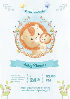 Baby shower invitation with lion illustration vector