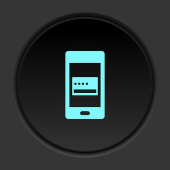 Dark button icon phone credit card. Button banner round badge interface for application illustration on darken background vector