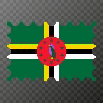 Postage stamp with Dominica flag. Vector illustration.