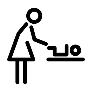 Vector woman and baby icon. Room for mother and child sign. Baby changing room symbol. Parent and kid. Editable stroke.