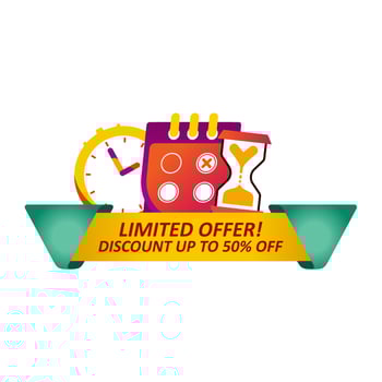 Sales countdown banner template for websites, online stores and e-commerce with watch, calendar and hourglass. Purple, red, green and yellow banners vector