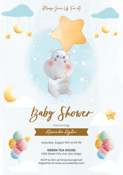 Hippo holding star balloon for baby shower vector