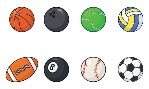 Sport balls cartoon icon vector collection. Set of sports ball flat illustration. Sports icon concept illustration, suitable for icon, logo, sticker, clipart