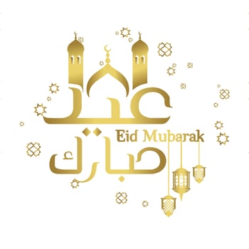 Greeting Eid Al Fitr Mubarak with luxury Islamic geometry ornaments. Can be used for digital or printed greetings. Vector Illustration